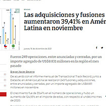 Las adquisiciones y fusiones aumentaron 39,41% en Amrica Latina en noviembre